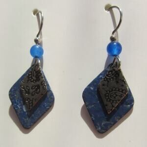 Artisan Hand Stamped Metal & Gemstone Drop Earrings